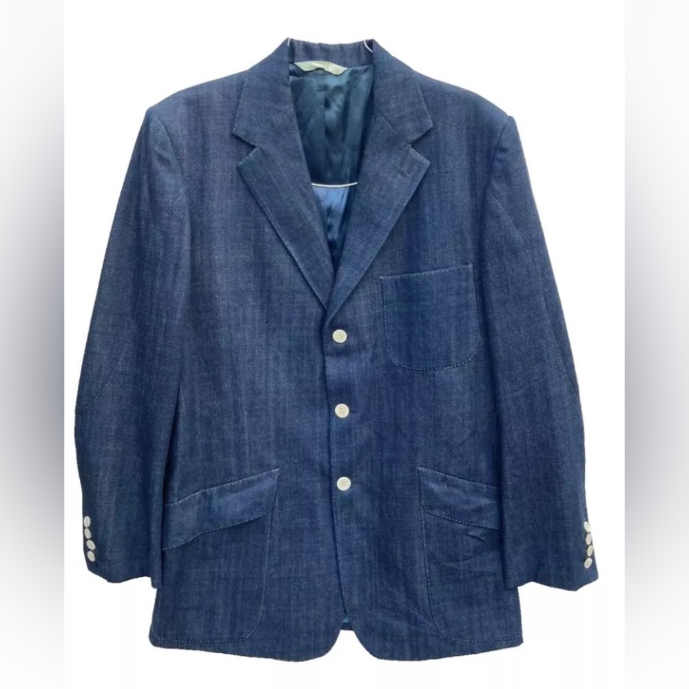Duncan Quinn Bespoke Cotton Denim Sport Blue Coat Blazer Surgeon Cuff 40R